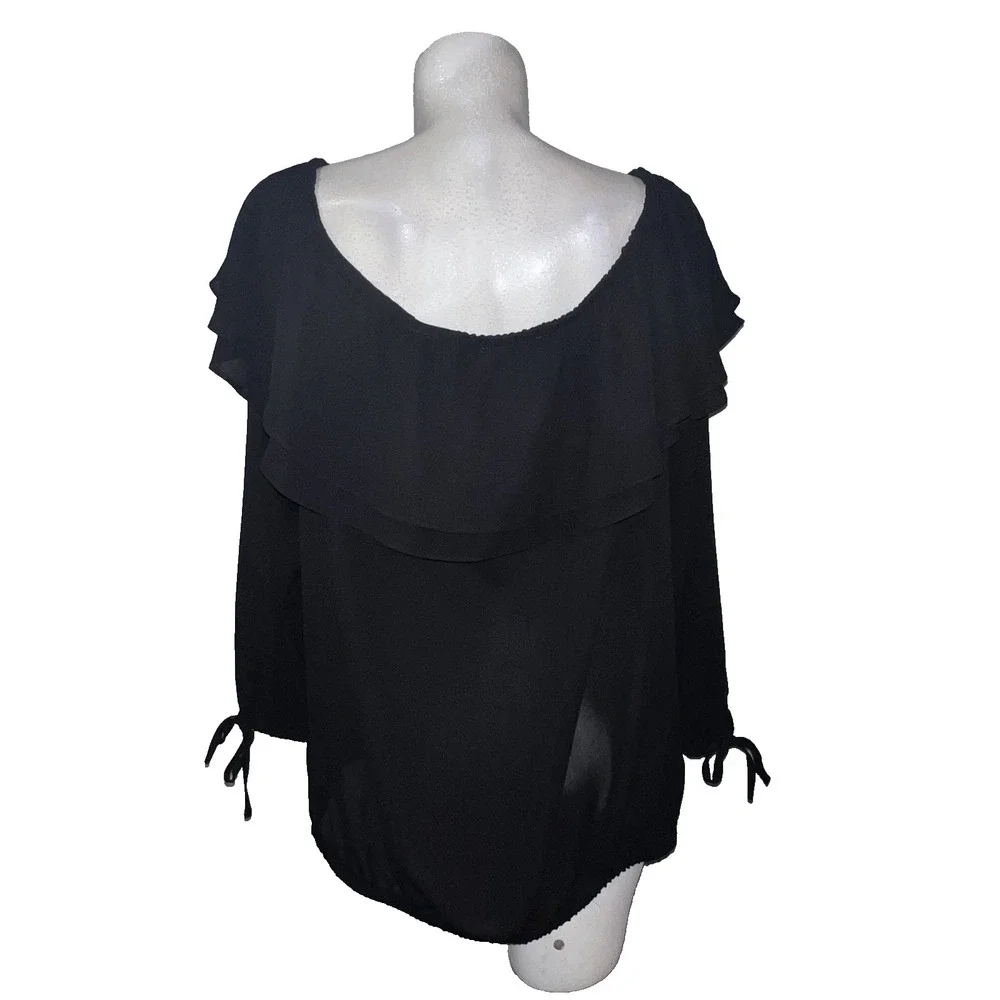 Michael Kors Black Off the Shoulder Ruffle Blouse Long Sleeve Elastic Hem Top 1X